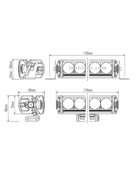 Dimensiones de Barras LED Lazer Triple R24 de largo alcance | LeonLeds Barras LED