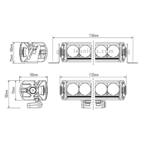 Dimensiones de Barras LED Lazer Triple R24 de largo alcance | LeonLeds Barras LED
