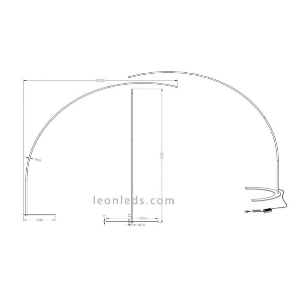 Dimensões da Lâmpada de Piso LED Shanghai Arc