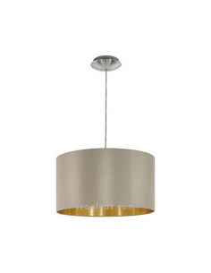 Candeeiro de tecto de design moderno com abajur em tecido castanho e dourado