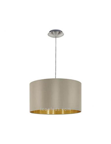 Candeeiro de tecto de design moderno com abajur em tecido castanho e dourado