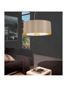 Candeeiro de tecto de design moderno com abajur em tecido castanho e dourado 2