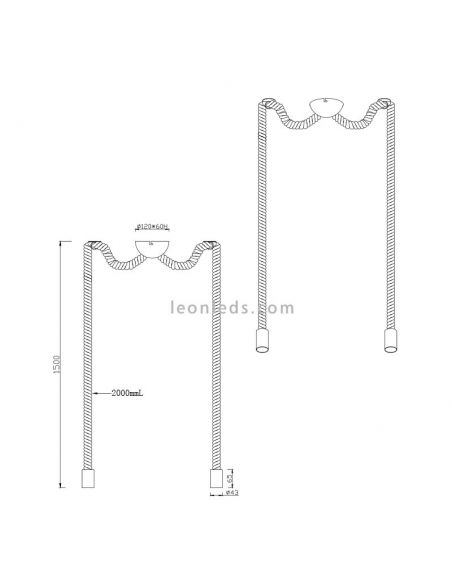 Plafonnier vintage avec 2 cordes suspendues