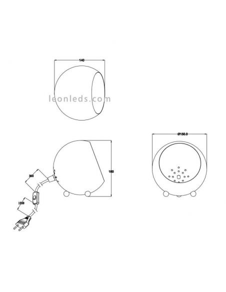 Dimensions de la lampe de table ronde moderne Billy de Trio Lighting