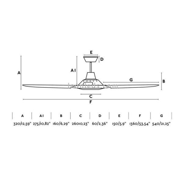 Dimensiones de Ventilador de techo Meno de Faro Barcelona