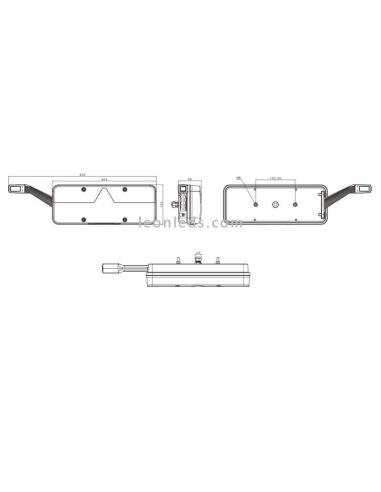 Dimensions du feu arrière Fristom FT500 LED avec klaxon