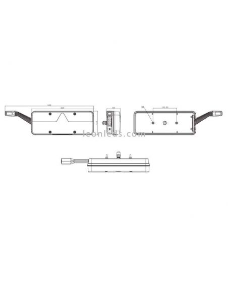 Dimensiones de Piloto LED trasero con triangulo y cuerno LED