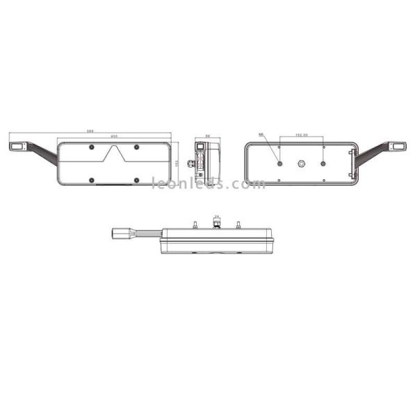 Dimensiones de Piloto LED trasero con triangulo y cuerno LED