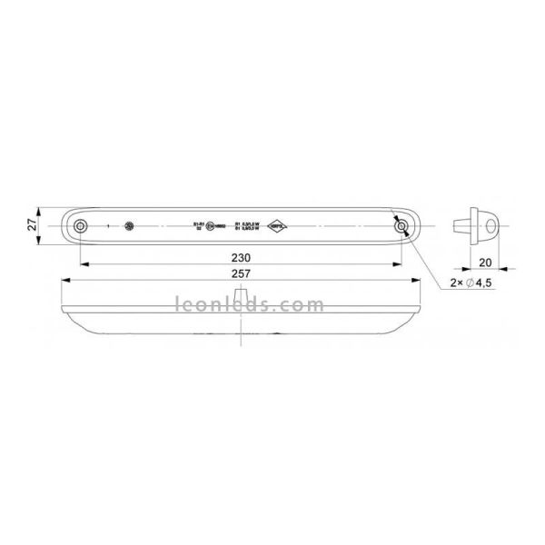 Dimensiones de Barra LED de freno y posición