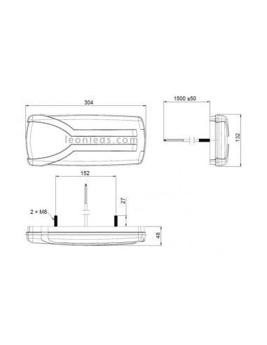 Dimensiones de Piloto Trasero LED intermitente progresivo