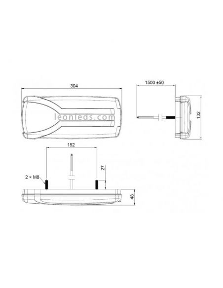 Dimensiones de Piloto Trasero LED intermitente progresivo