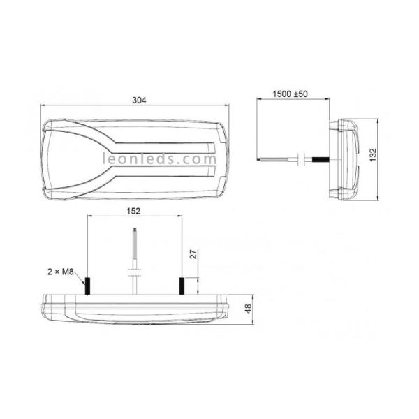 Dimensiones de Piloto Trasero LED intermitente progresivo
