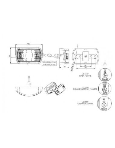 Dimensions du feu d'encombrement LED Horpol