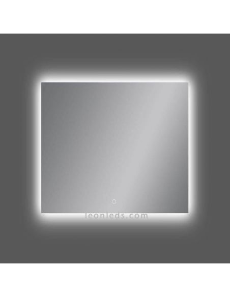 Cristal con luz LED trasera para Baño con botón tactil cuadrado |  LeonLeds Cristales LED