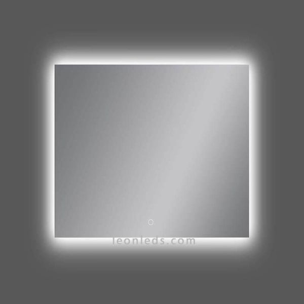 Verre de salle de bain avec rétroéclairage LED et bouton tactile carré | Verre LED LeonLeds