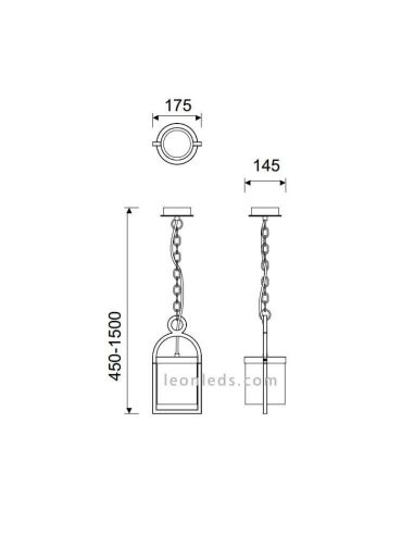 Dimensions du plafonnier d'extérieur gris série Maya de Mantra | Lampes d'extérieur LeonLeds