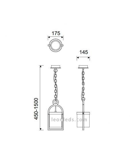 Dimensions du plafonnier d'extérieur gris série Maya de Mantra | Lampes d'extérieur LeonLeds
