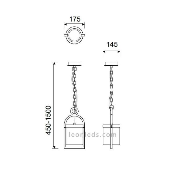 Dimensiones de Lámpara de techo para exterior Gris serie Maya de Mantra | LeonLeds Lámparas para exterior
