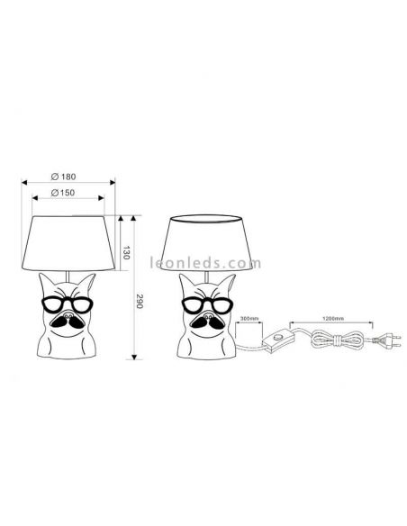 Dimensions de la lampe de table Dosy de Trio Lighting | Lampes de table LeonLeds