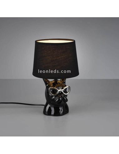 Lámpara de sobremesa negra con cara de perro con gafas serie Dosy de Trio Lighting | LeonLeds Lámparas de sobremesa