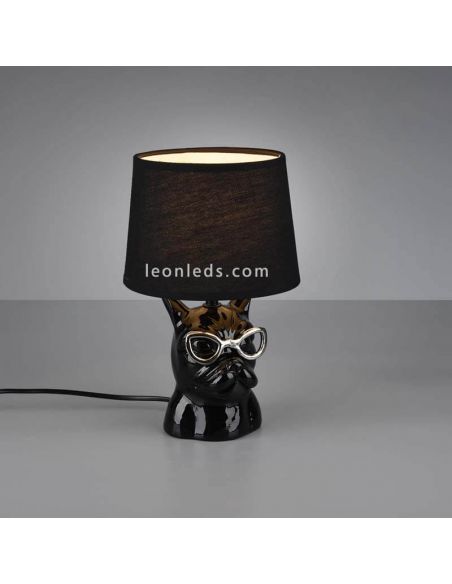Candeeiro de mesa preto com cara de cachorro com óculos série Dosy by Trio Lighting | Candeeiros de mesa LeonLeds