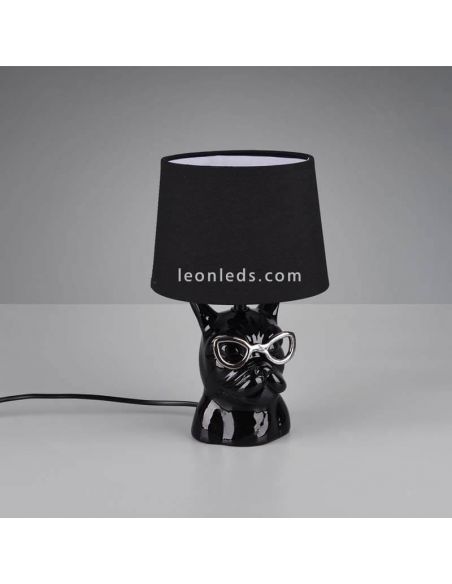 Lámpara de sobremesa negra con cara de perro con gafas serie Dosy de Trio Lighting | LeonLeds Lámparas de sobremesa