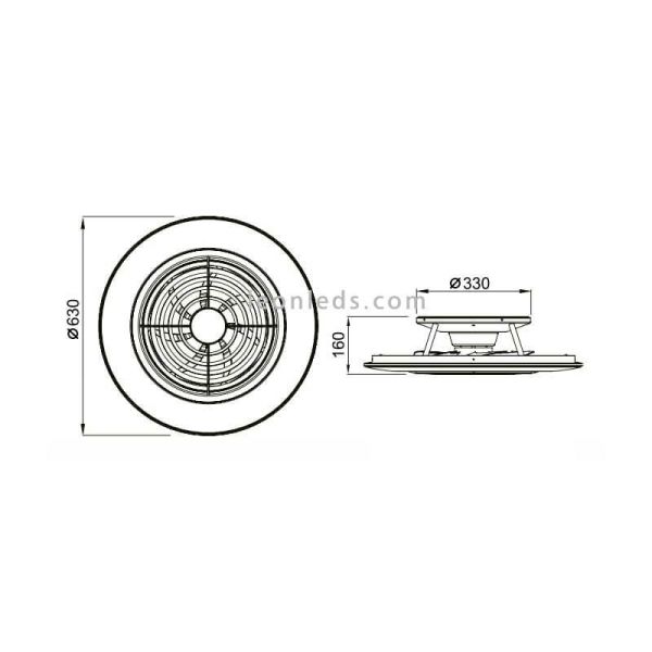 Dimensions du ventilateur de plafond LED Alisio par Mantra 6705 | Ventilateurs LED LeonLeds
