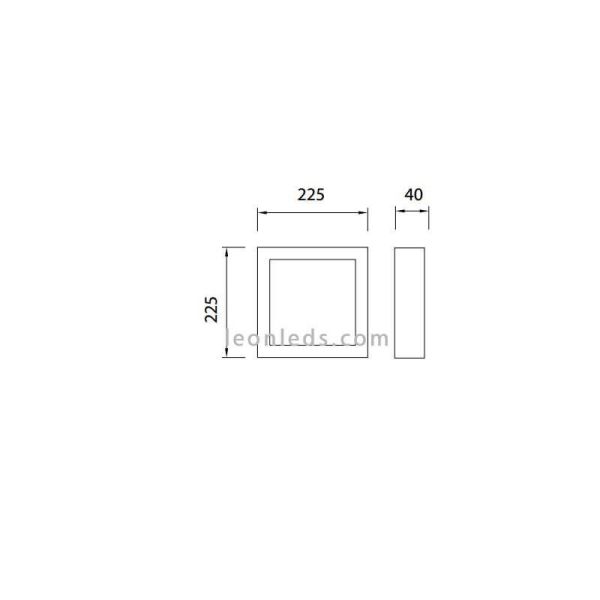 Dimensões da luminária de teto LED quadrada 24W da série Saona da Mantra | LeonLeds LED luzes de teto