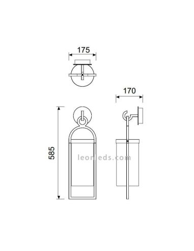 Dimensions Applique d'extérieur suspension série Maya de Mantra 6552 | Éclairage LeonLeds