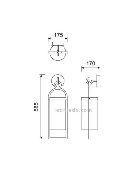 Dimensions Applique d'extérieur suspension série Maya de Mantra 6552 | Éclairage LeonLeds