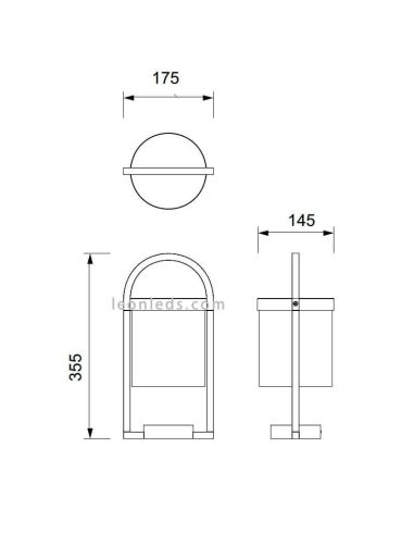Dimensiones Faro sobremuro exterior Maya de Mantra 6550 | LeonLeds Farol Sobremuro