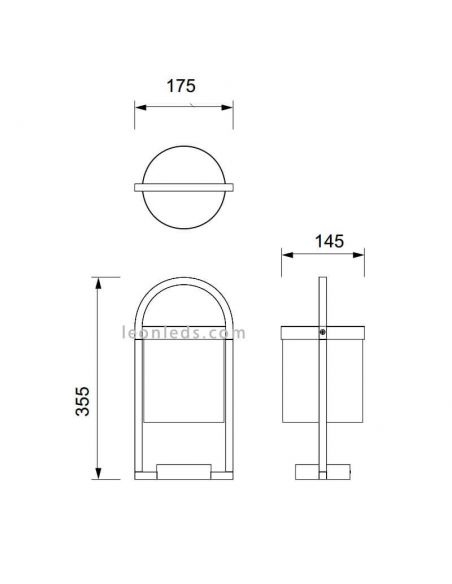 Dimensiones Faro sobremuro exterior Maya de Mantra 6550 | LeonLeds Farol Sobremuro