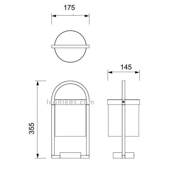Dimensiones Faro sobremuro exterior Maya de Mantra 6550 | LeonLeds Farol Sobremuro