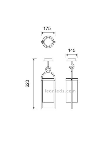Dimensiones de Plafon exterior Vintage serie Maya de Mantra 6554 | LeonLeds