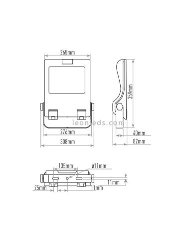 Dimensões do projetor LED pequeno Cree CFL de 40 W | Refletores LED LeonLeds