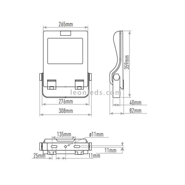 Dimensiones de Proyector LED Cree CFL Smal de 40W | LeonLeds Proyectores LED