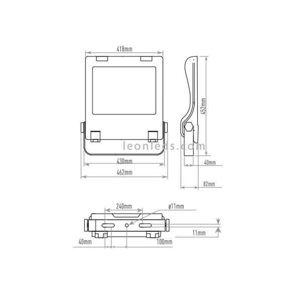 Dimensions Projecteur DEL Cree CFL 200W | Spots LED d'extérieur LeonLeds
