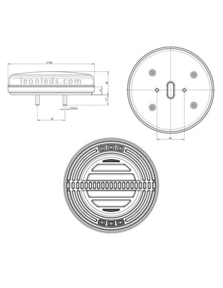 ✅ Dimensiones Pilotos LED redondo 5 funciones | LeonLeds Pilotos trasero LED