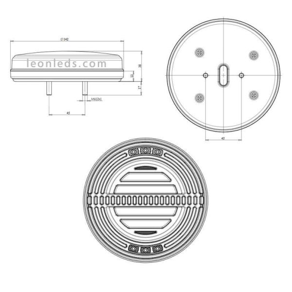 ✅ Dimensiones Pilotos LED redondo 5 funciones | LeonLeds Pilotos trasero LED