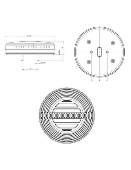 Dimensiones de Piloto LED redondo trasero | LeonLeds Pilotos LED