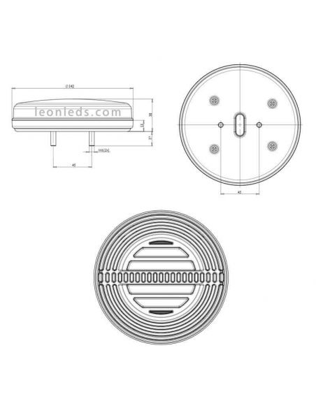 ✅ Dimensiones Piloto LED trasero redondo w191dd 5 funciones | LeonLeds Pilotos LED redondos