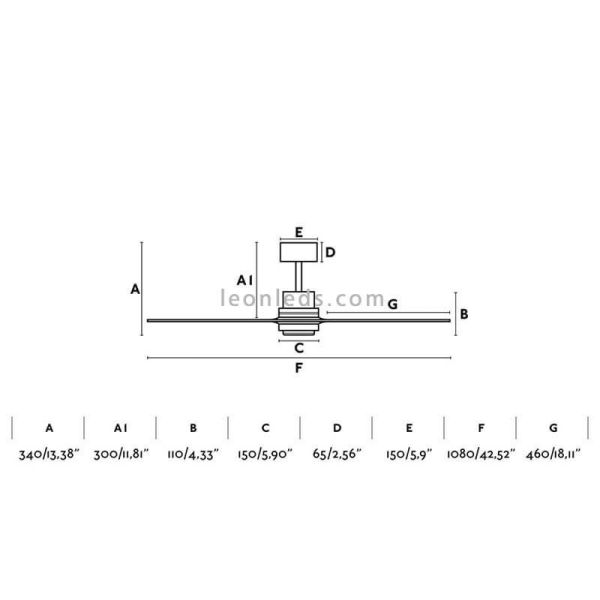 ✅ Dimensiones de Ventilador de techo Mini Pino Lantau MINI 33509 | LeonLeds