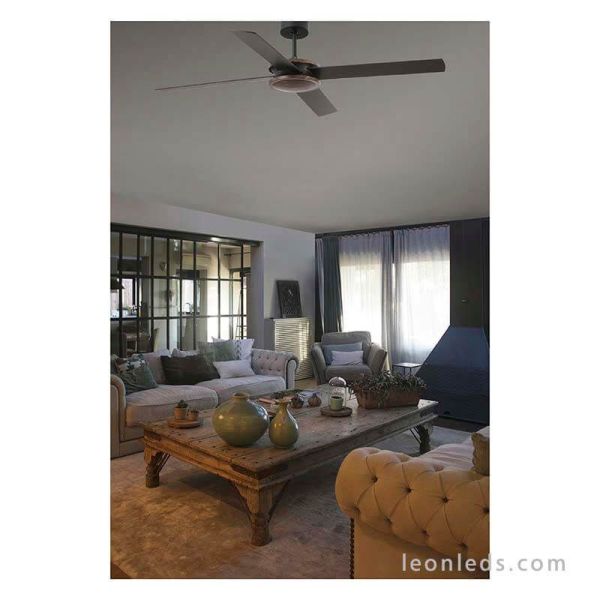 Ventilateur de plafond à poulie noire par faro barcelona 33724 | Ventilateurs LeonLeds
