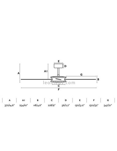 Dimensiones de Ventilador de techo Polea 33724 | LeonLeds Ventiladores