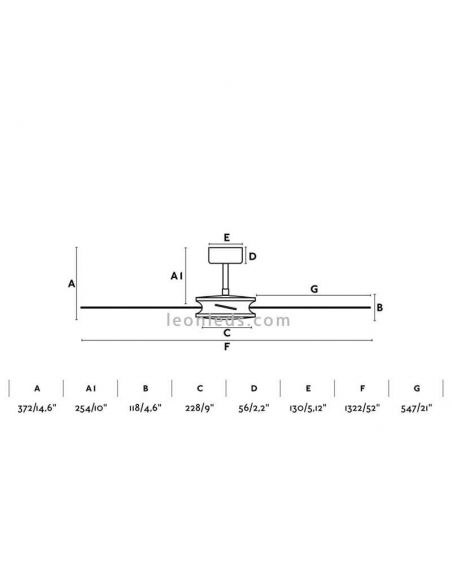 Dimensiones de Ventilador de techo Polea 33724 | LeonLeds Ventiladores