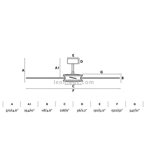 Dimensiones de Ventilador de techo Polea 33724 | LeonLeds Ventiladores