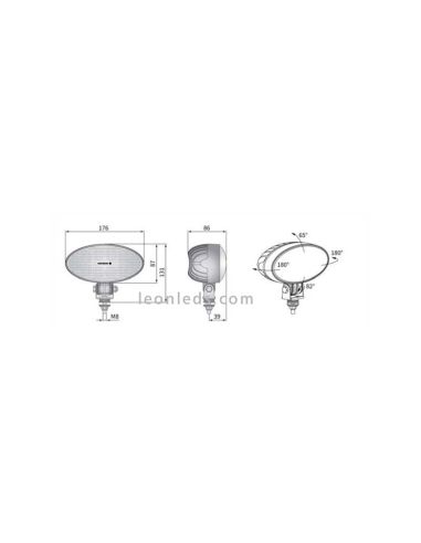 Dimensiones Faro LED de trabajo Ovalado potente Wesem para Jonh Deere o Massey Ferguson | LeonLeds
