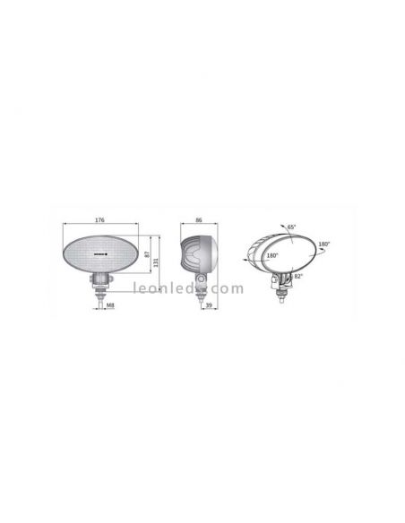 Dimensiones Faro LED de trabajo Ovalado potente Wesem para Jonh Deere o Massey Ferguson | LeonLeds