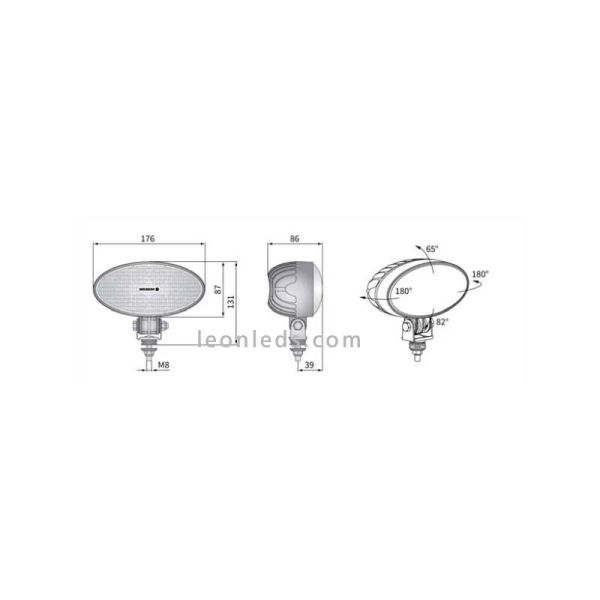 Dimensiones Faro LED de trabajo Ovalado potente Wesem para Jonh Deere o Massey Ferguson | LeonLeds