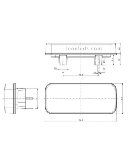 Dimensiones de Piloto LED trasero con luz de matricula lateral